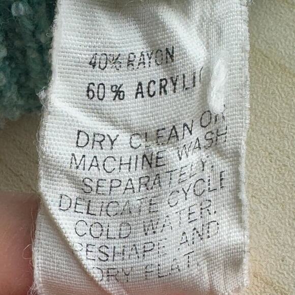 60s Vintage Mid Century Seafoam Knit Collared Cardigan - Picture 8 of 9